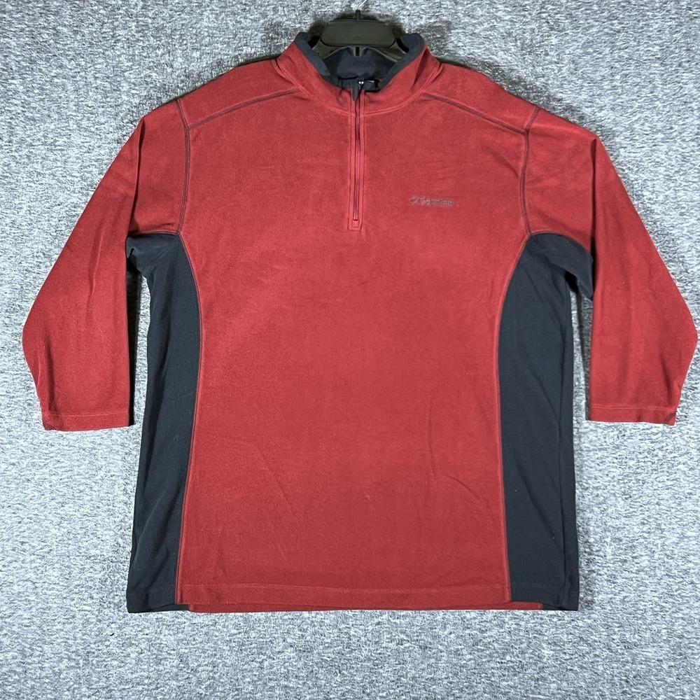 Columbia 1/4 Zip Fleece Jacket  Red Black Outdoor‎ Hike Mens 2XL